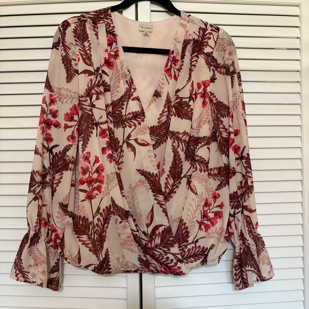 Daniel Cremieux Leaf Print Blouse - Pink and Brown